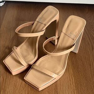 Jeffrey Campbell Blush Patent Square-Toe Double-Strap Block Heels